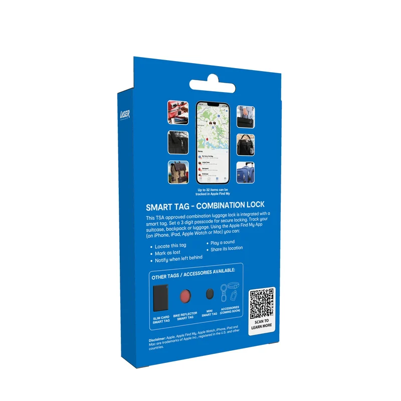 Laser Smart Tag with TSA Lock and Rechargeable Battery (Black)