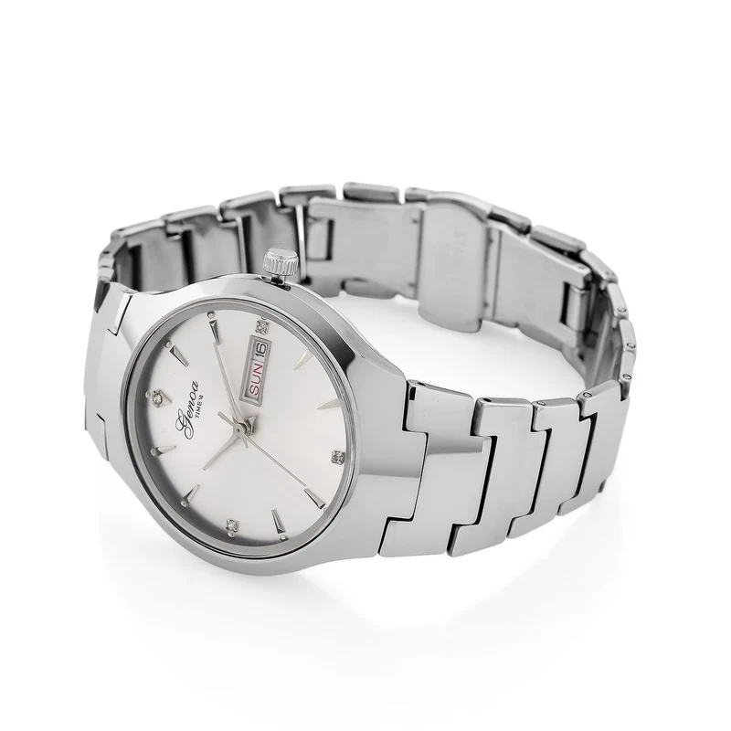 GENOA TIME V2 Uhr mit Japanischem VJ33 Quarzwerk, 36 mm, Zifferblatt mit Kristallen und Datumsanzeige, Armband aus Wolframstahl, 3 ATM wasserdicht, vergoldet