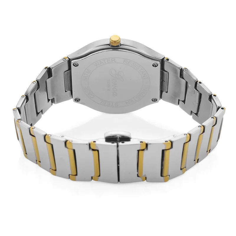 GENOA TIME V2 Uhr mit Japanischem VJ33 Quarzwerk, 36 mm, Zifferblatt mit Kristallen und Datumsanzeige, Armband aus Wolframstahl, 3 ATM wasserdicht, vergoldet