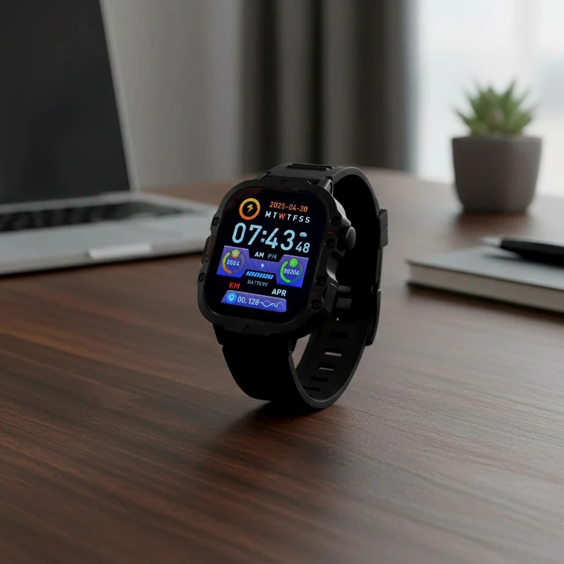 H19 Smartwatch, 2.01 Zoll HD-Display, Schwarzes Silikonarmband