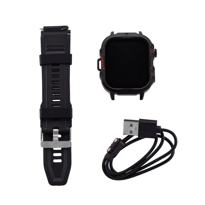 H19 Smartwatch, 2.01 Zoll HD-Display, Schwarzes Silikonarmband