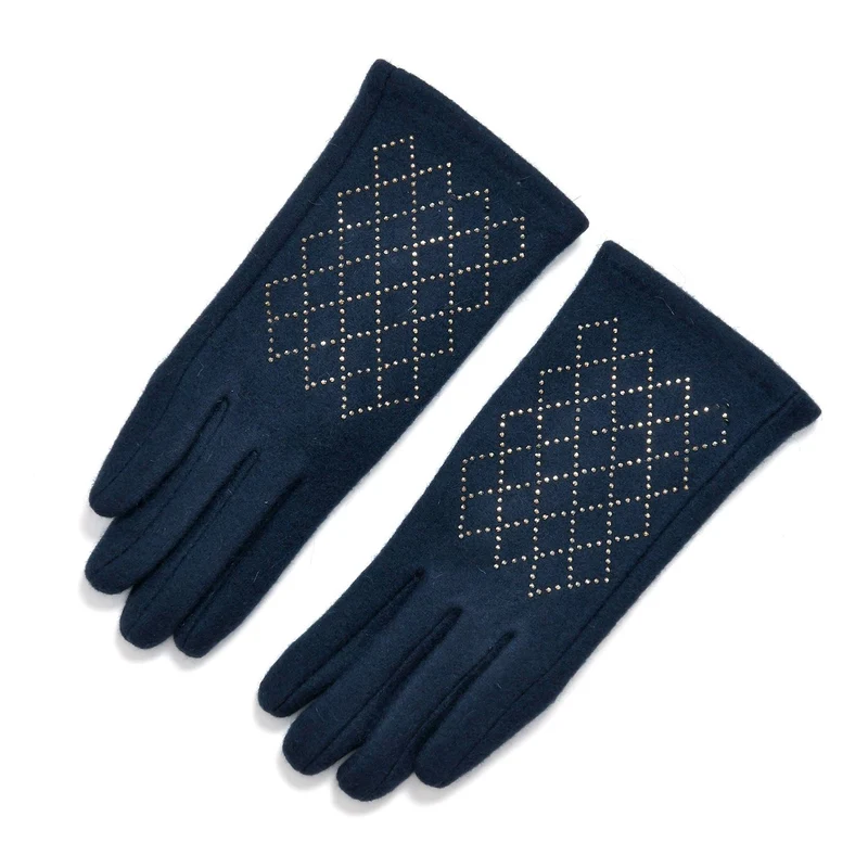 LA MAREY - 2er-Set Elegante Kaschmir Mützen und Handschuhen mit Mikroplüsch Futter, Marineblau