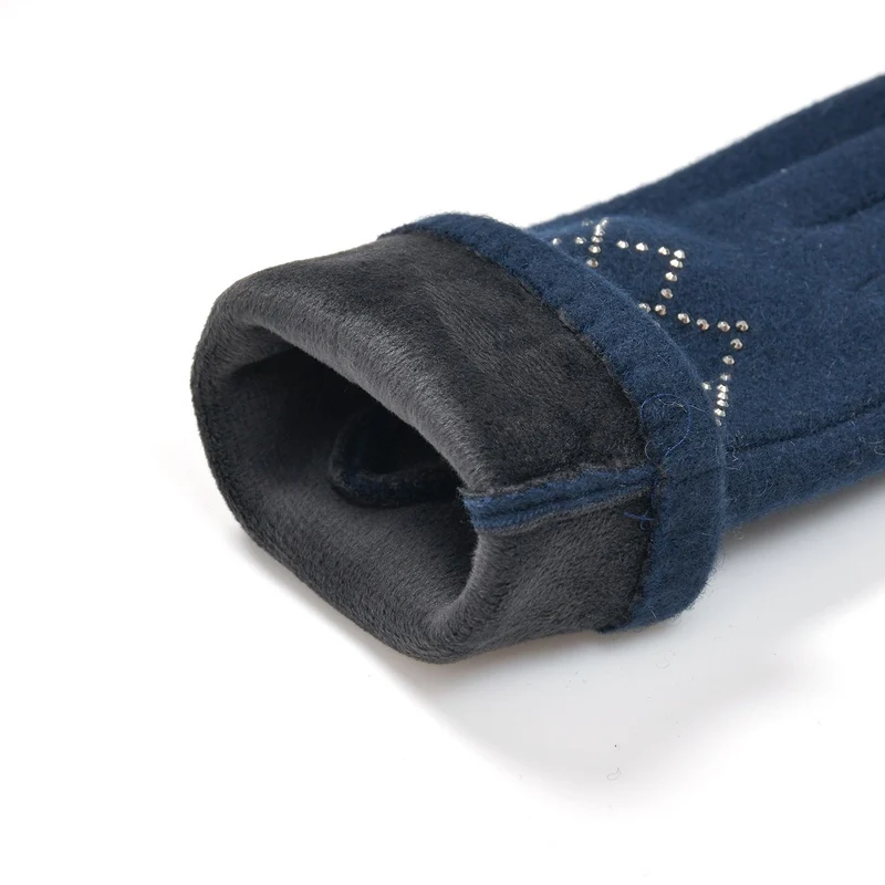 LA MAREY - 2er-Set Elegante Kaschmir Mützen und Handschuhen mit Mikroplüsch Futter, Marineblau