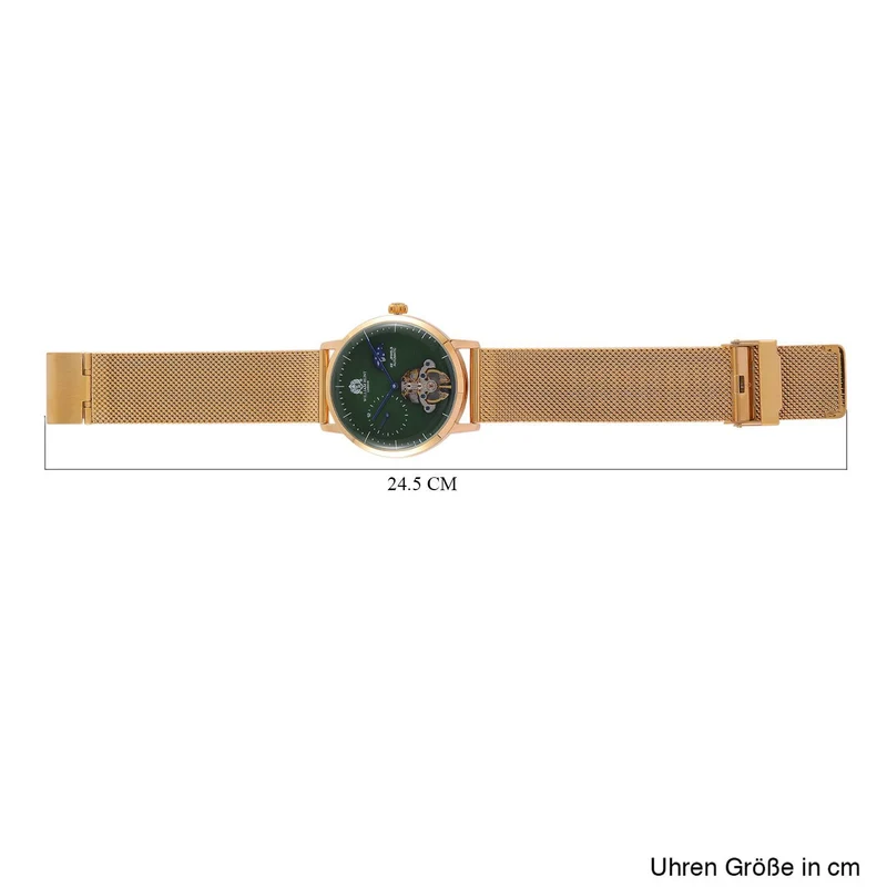 William Hunt Automatik-Uhr - IP-schwarzbeschichtetes Edelstahlgehäuse, schwarzes Multifunktionszifferblatt mit gewölbtem Glas, Edelstahl-Mesh-Armband, Glasboden, 5 ATM wasserdicht, Reiner Edelstahl