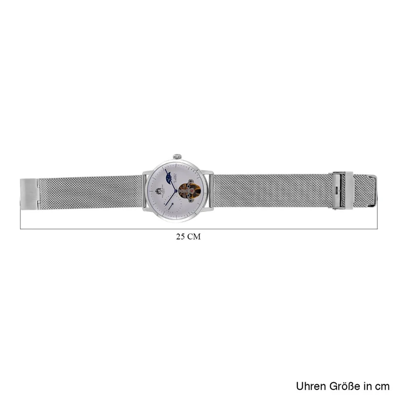 William Hunt Automatik-Uhr - IP-schwarzbeschichtetes Edelstahlgehäuse, schwarzes Multifunktionszifferblatt mit gewölbtem Glas, Edelstahl-Mesh-Armband, Glasboden, 5 ATM wasserdicht, Reiner Edelstahl