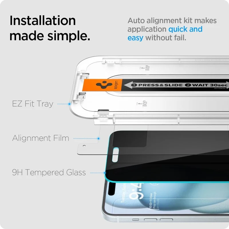 SPIGEN EZ Fit Privacy 2PCS Glass Screen Protector for iPhone 16/15 (Black)