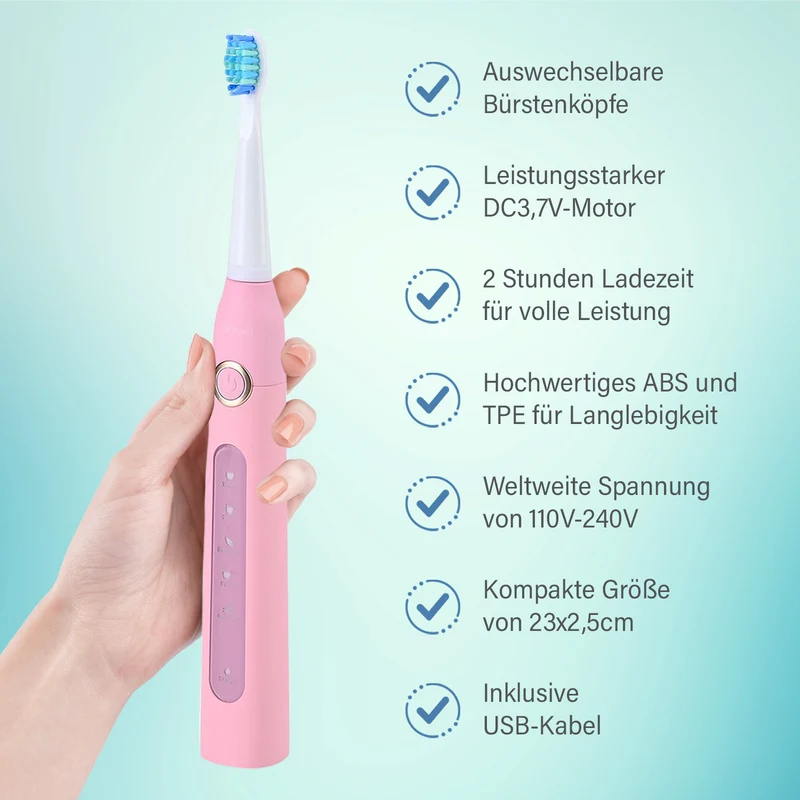 FAIRYWILL Schallzahnbürste mit 4 Bürstenköpfen, Weiß