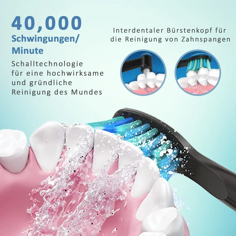 FAIRYWILL Schallzahnbürste mit 4 Bürstenköpfen, Weiß