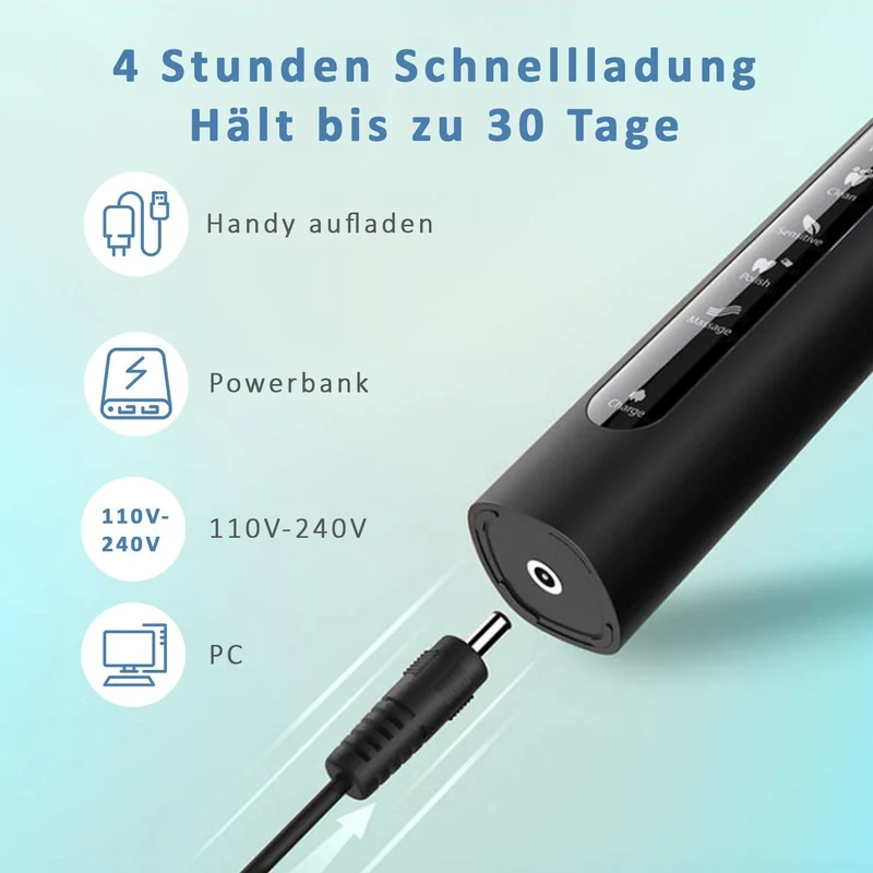 FAIRYWILL Schallzahnbürste mit 4 Bürstenköpfen, Weiß