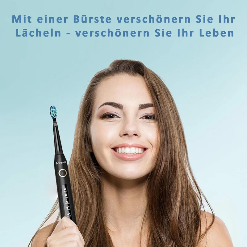 FAIRYWILL Schallzahnbürste mit 4 Bürstenköpfen, Weiß