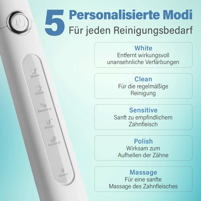 FAIRYWILL Schallzahnbürste mit 4 Bürstenköpfen, Weiß