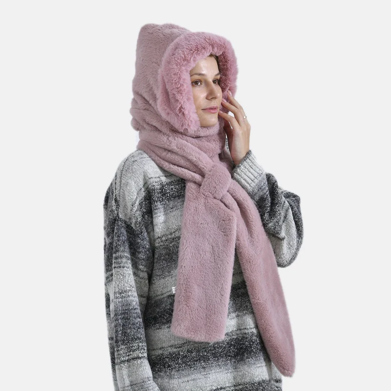 Superweicher 2-in-1-Langschal und Mütze aus hochwertigem Kunstfell, weiß