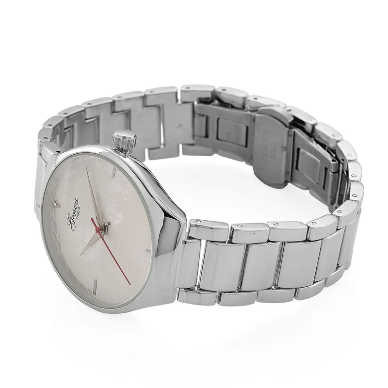 GENOA - Weißer Diamant Uhr mit Japanisches Uhrwerk, 3 ATM Wasserdicht, 316L Edelstahl, Silber