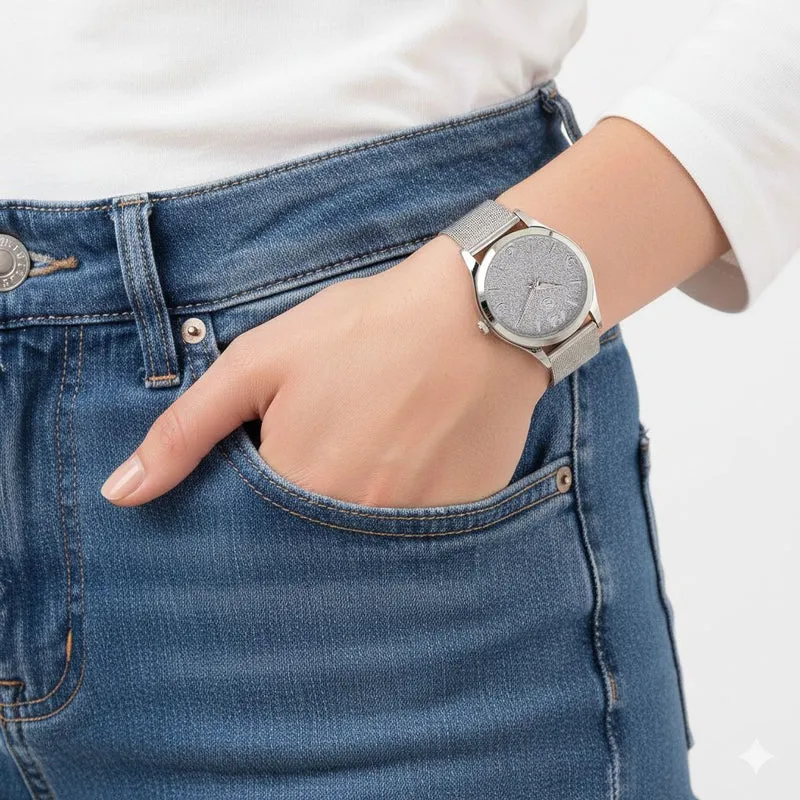 STRADA Stardust Dial Uhr mit japanischem Uhrwerk und roségoldfarbenem 316L Edelstahl -Mesh-Armband
