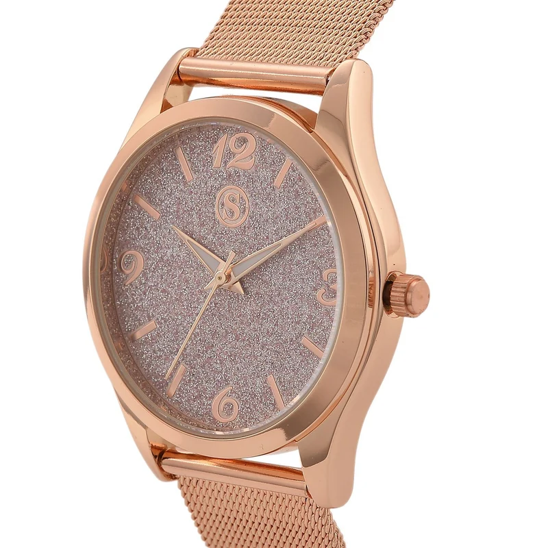 STRADA Stardust Dial Uhr mit japanischem Uhrwerk und roségoldfarbenem 316L Edelstahl -Mesh-Armband