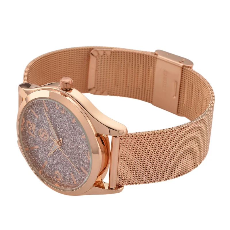 STRADA Stardust Dial Uhr mit japanischem Uhrwerk und roségoldfarbenem 316L Edelstahl -Mesh-Armband