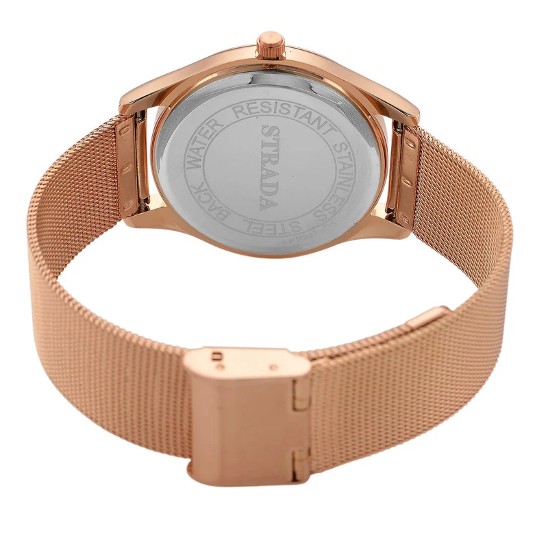 STRADA Stardust Dial Uhr mit japanischem Uhrwerk und roségoldfarbenem 316L Edelstahl -Mesh-Armband