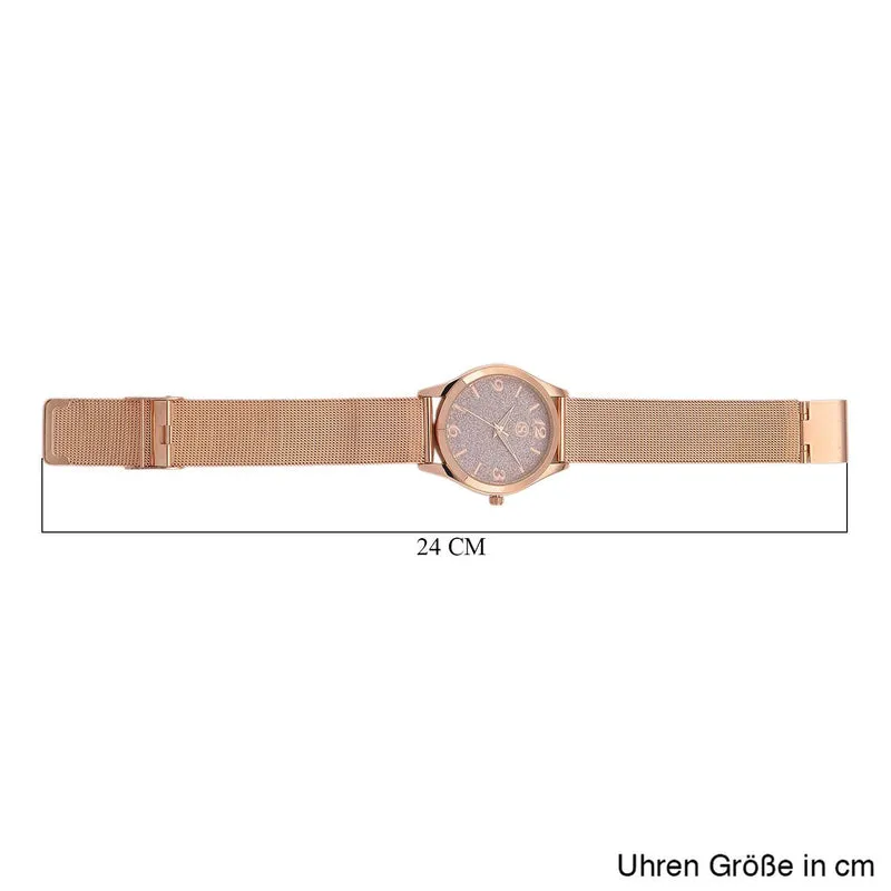 STRADA Stardust Dial Uhr mit japanischem Uhrwerk und roségoldfarbenem 316L Edelstahl -Mesh-Armband