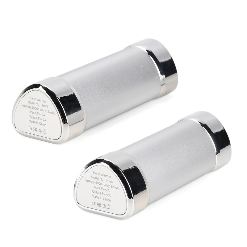 2 in 1 Magnetischer Handwärmer und Powerbank, 2 x 4000 mAh, 3 Heizstufen, 11 x 6 cm, 255 g, ABS Aluminiumlegierung, Silber