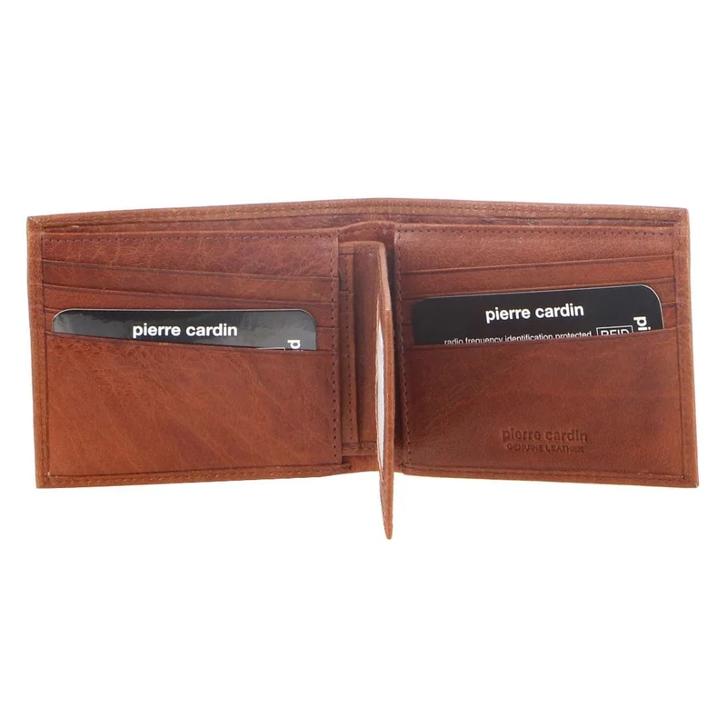 Pierre Cardin Men's Rustic Leather Bi-Fold RFID Protected Wallet 11cm Chestnut