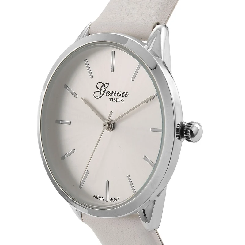 GENOA TIME V2 - Quarzuhr mit japanischem PC21S Werk, weißem Zifferblatt und grünem Lederarmband, goldfarbenem Gehäuse, 3 ATM wasserdicht