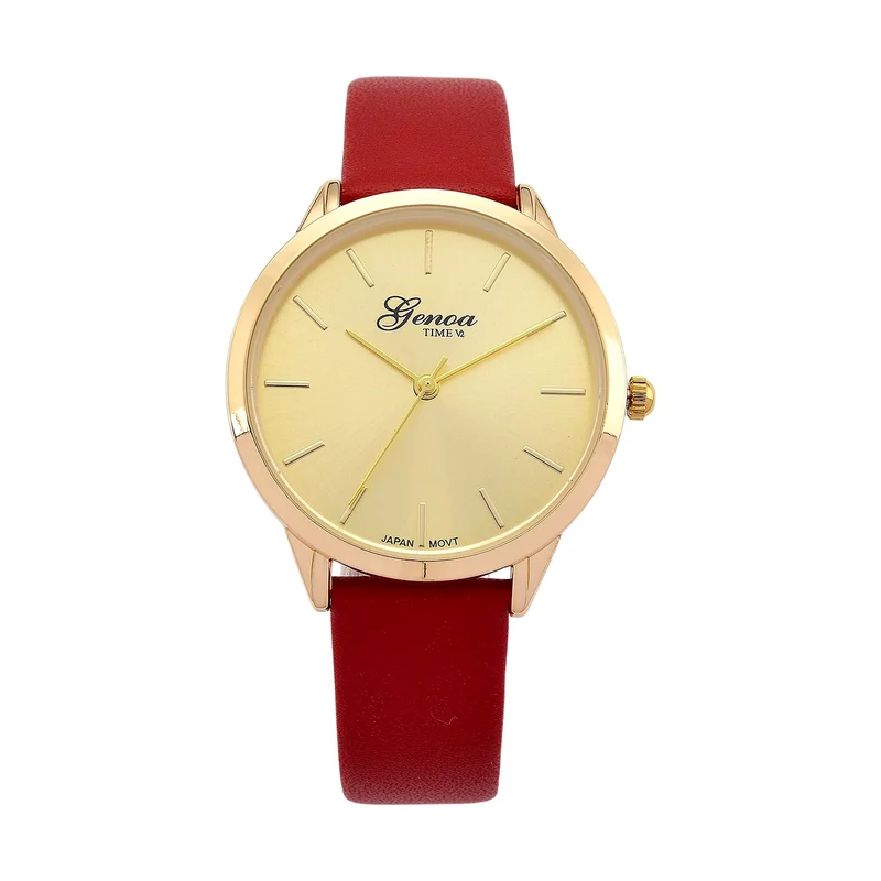 GENOA TIME V2 - Quarzuhr mit japanischem PC21S Werk, weißem Zifferblatt und grünem Lederarmband, goldfarbenem Gehäuse, 3 ATM wasserdicht