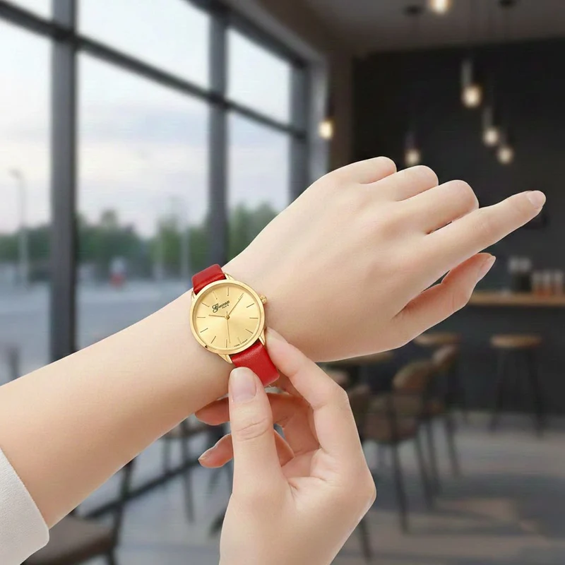 GENOA TIME V2 - Quarzuhr mit japanischem PC21S Werk, weißem Zifferblatt und grünem Lederarmband, goldfarbenem Gehäuse, 3 ATM wasserdicht