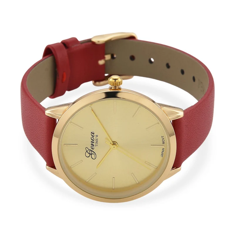 GENOA TIME V2 - Quarzuhr mit japanischem PC21S Werk, weißem Zifferblatt und grünem Lederarmband, goldfarbenem Gehäuse, 3 ATM wasserdicht