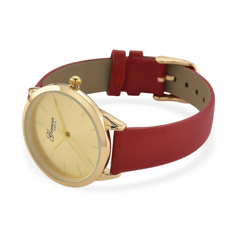 GENOA TIME V2 - Quarzuhr mit japanischem PC21S Werk, weißem Zifferblatt und grünem Lederarmband, goldfarbenem Gehäuse, 3 ATM wasserdicht