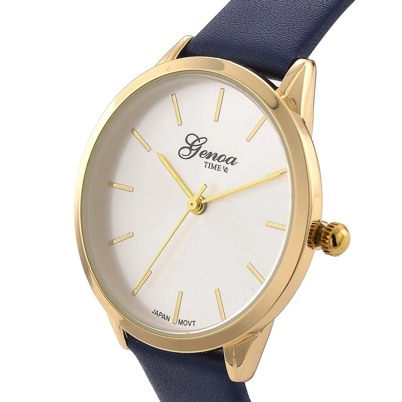 GENOA TIME V2 - Quarzuhr mit japanischem PC21S Werk, weißem Zifferblatt und grünem Lederarmband, goldfarbenem Gehäuse, 3 ATM wasserdicht