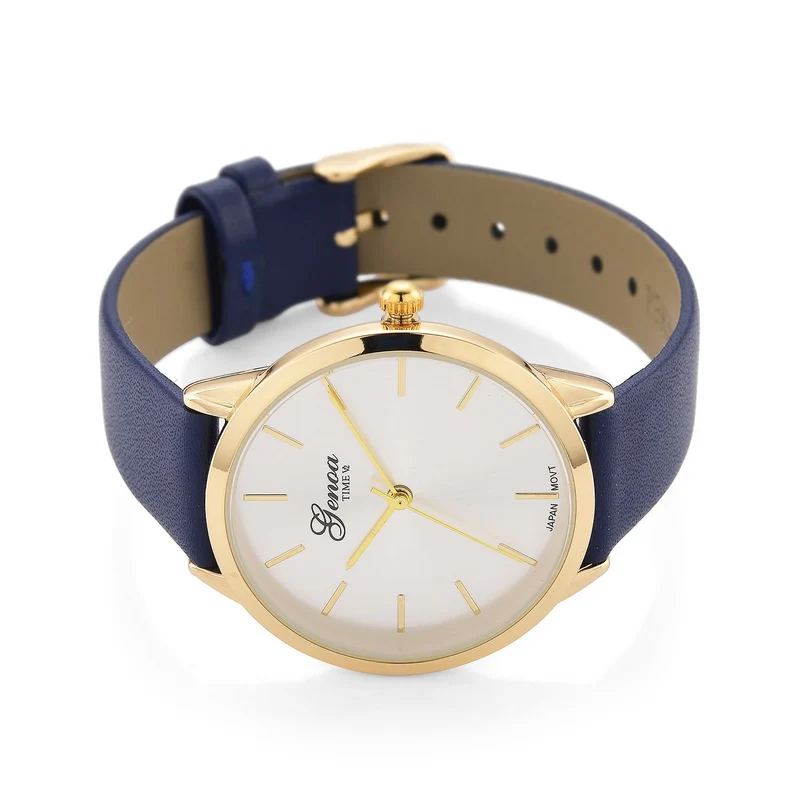 GENOA TIME V2 - Quarzuhr mit japanischem PC21S Werk, weißem Zifferblatt und grünem Lederarmband, goldfarbenem Gehäuse, 3 ATM wasserdicht