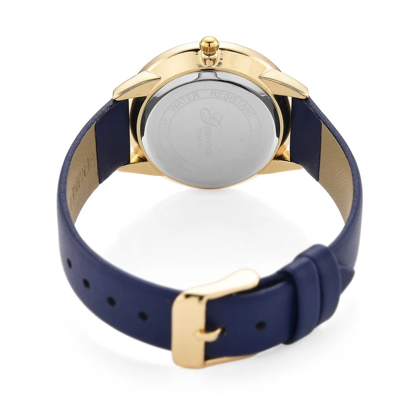 GENOA TIME V2 - Quarzuhr mit japanischem PC21S Werk, weißem Zifferblatt und grünem Lederarmband, goldfarbenem Gehäuse, 3 ATM wasserdicht