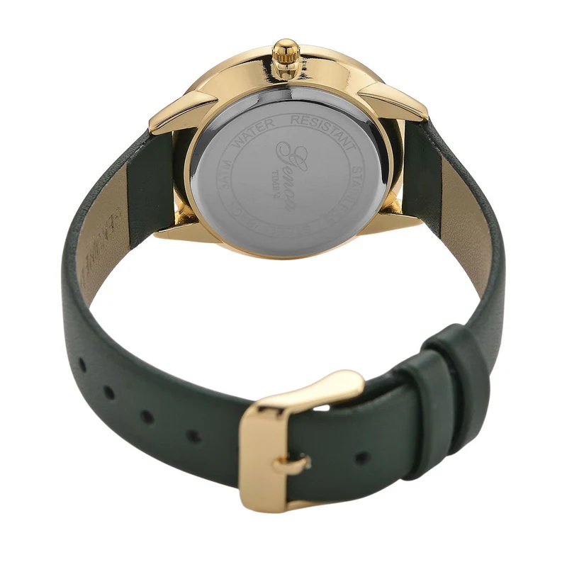 GENOA TIME V2 - Quarzuhr mit japanischem PC21S Werk, weißem Zifferblatt und grünem Lederarmband, goldfarbenem Gehäuse, 3 ATM wasserdicht