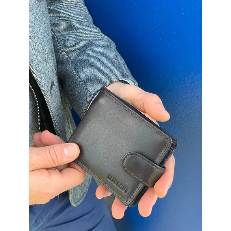 Milleni Men's Leather Tab Cash/Card RFID Protected Wallet 11x9.5cm Black