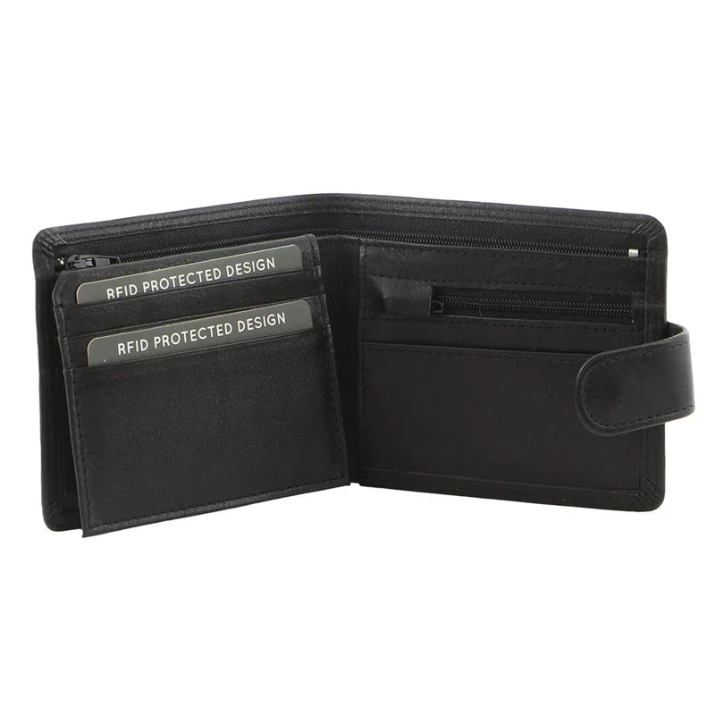 Milleni Men's Leather Tab Cash/Card RFID Protected Wallet 11x9.5cm Navy