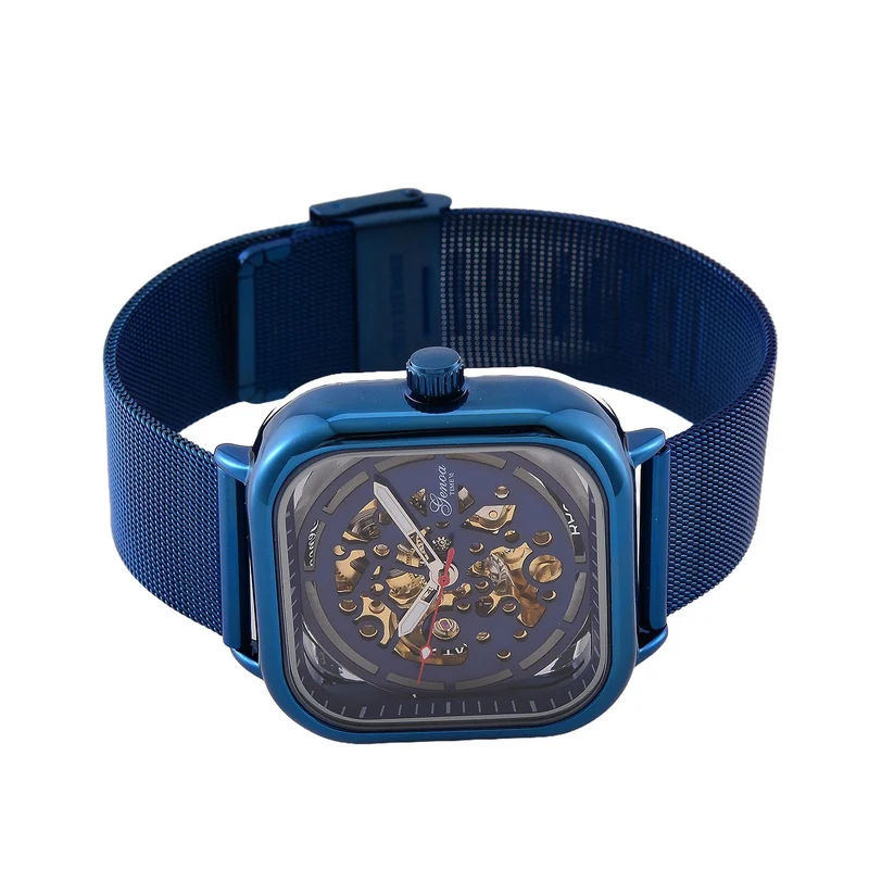 GENOA TIME V2 42mm Automatische Mechanikuhr - Schwarzes hohles Zifferblatt, Gehäuse aus Legierung mit IPS-Beschichtung, Edelstahl-Mesh-Armband, 3 ATM wasserdicht, Reiner Edelstahl 8.5 cm