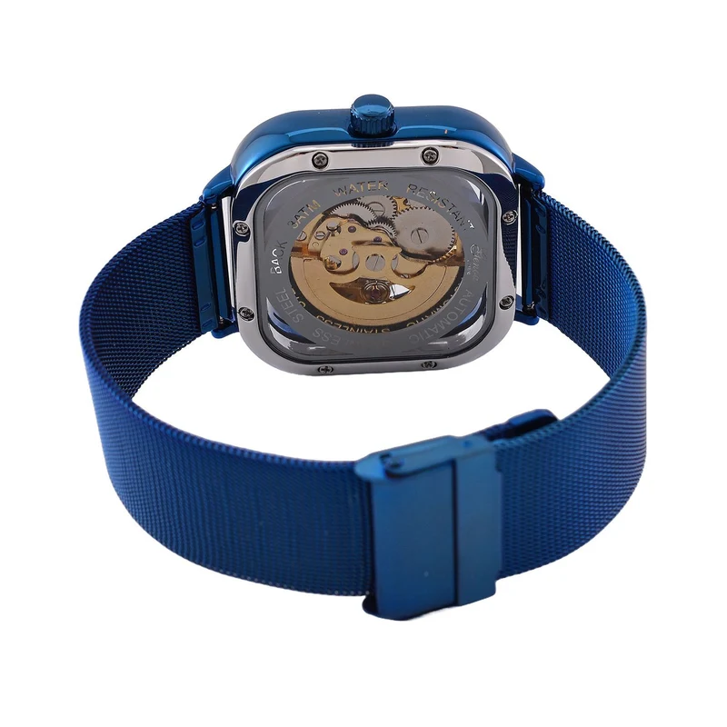 GENOA TIME V2 42mm Automatische Mechanikuhr - Schwarzes hohles Zifferblatt, Gehäuse aus Legierung mit IPS-Beschichtung, Edelstahl-Mesh-Armband, 3 ATM wasserdicht, Reiner Edelstahl 8.5 cm