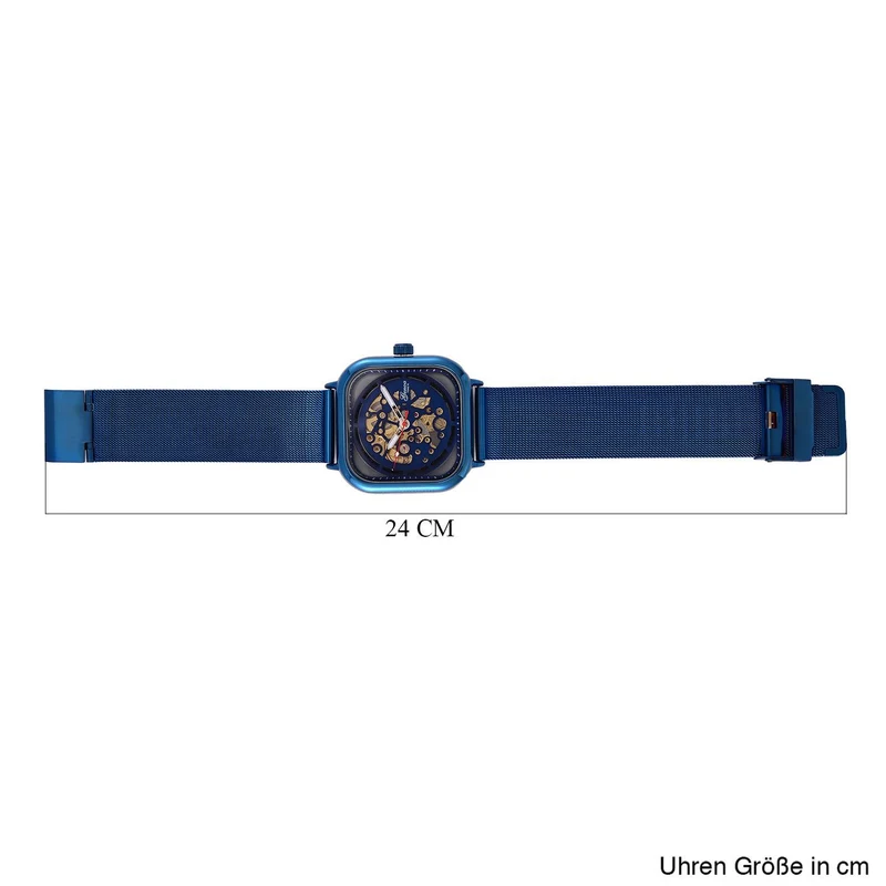 GENOA TIME V2 42mm Automatische Mechanikuhr - Schwarzes hohles Zifferblatt, Gehäuse aus Legierung mit IPS-Beschichtung, Edelstahl-Mesh-Armband, 3 ATM wasserdicht, Reiner Edelstahl 8.5 cm