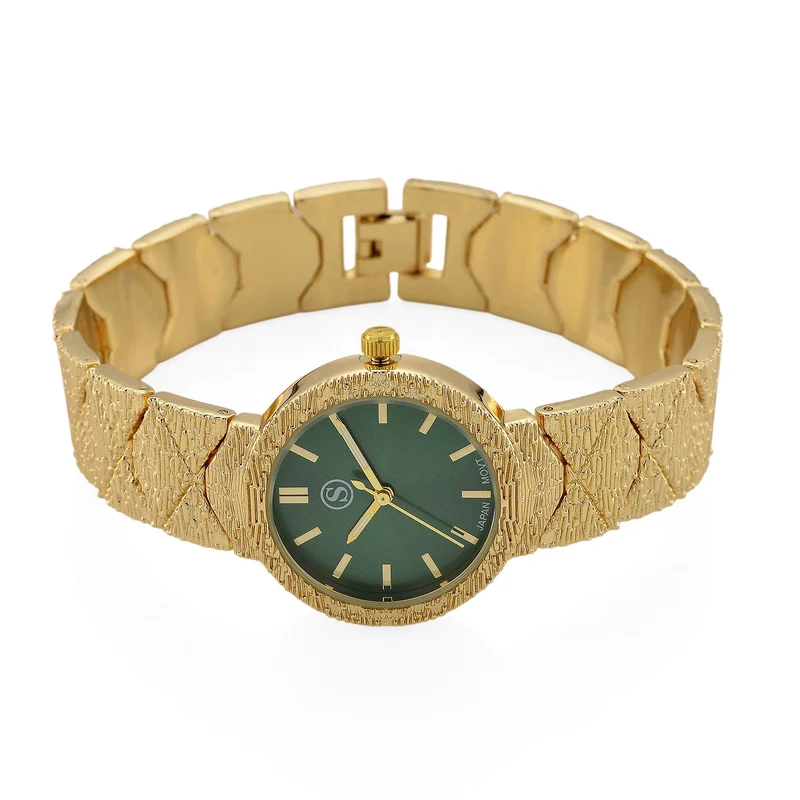 STRADA - Japanisches Uhrwerk, Grünes Zifferblatt mit goldplattiertem Alloy Armband, 20 cm
