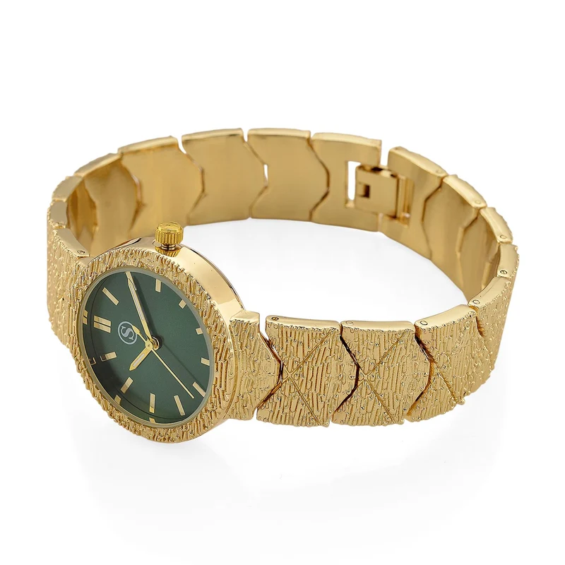 STRADA - Japanisches Uhrwerk, Grünes Zifferblatt mit goldplattiertem Alloy Armband, 20 cm