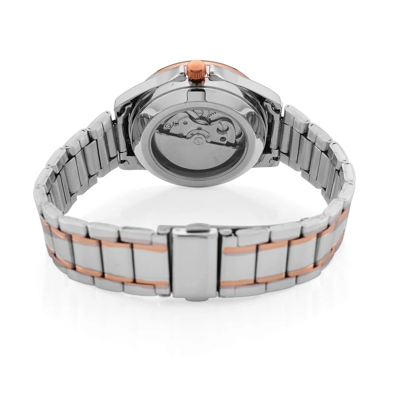 GENOA TIME V2 - Automatik-Armbanduhr, Mechanisches Uhrwerk, Edelstahlarmband, bicolor, Schwarzes Zifferblatt