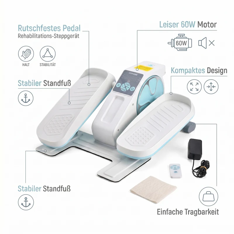 LIVMORE Elektro Fitness Stepper für zuhause, sanftes Training, leise, LCD Display, Fernbedienung, Anti Rutsch Pedale, Schwarz, 1 Jahr Garantie inkl.