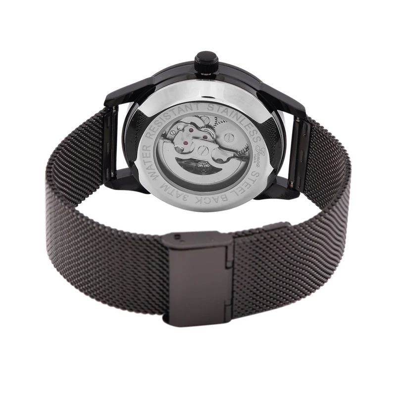 GENOA TIME V2 - Automatische mechanische Uhr mit Drachenmuster und Edelstahl-Mesharmband, 23 cm, schwarz, ca. 89,00g