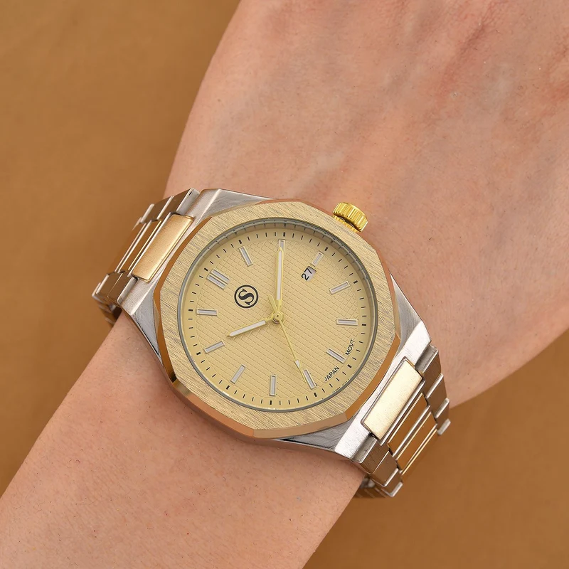 STRADA - Armbanduhr mit japanischem Uhrwerk und Datumsanzeige, Legierungsgehäuse Sandstrahleffekt, bicolor, Rosefarben