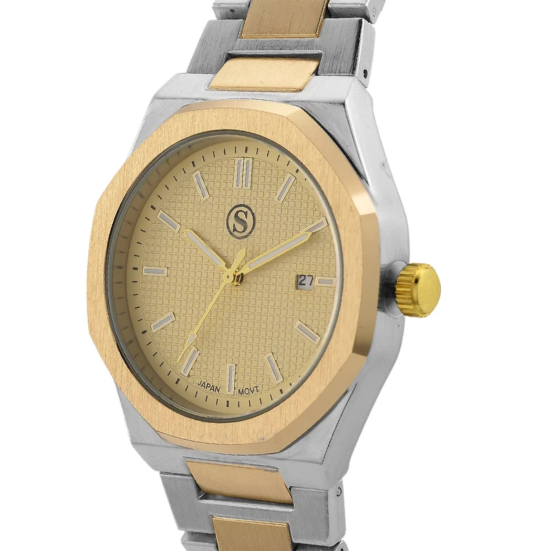 STRADA - Armbanduhr mit japanischem Uhrwerk und Datumsanzeige, Legierungsgehäuse Sandstrahleffekt, bicolor, Rosefarben
