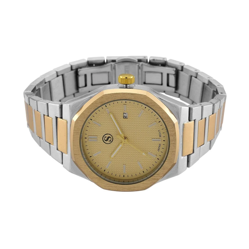 STRADA - Armbanduhr mit japanischem Uhrwerk und Datumsanzeige, Legierungsgehäuse Sandstrahleffekt, bicolor, Rosefarben