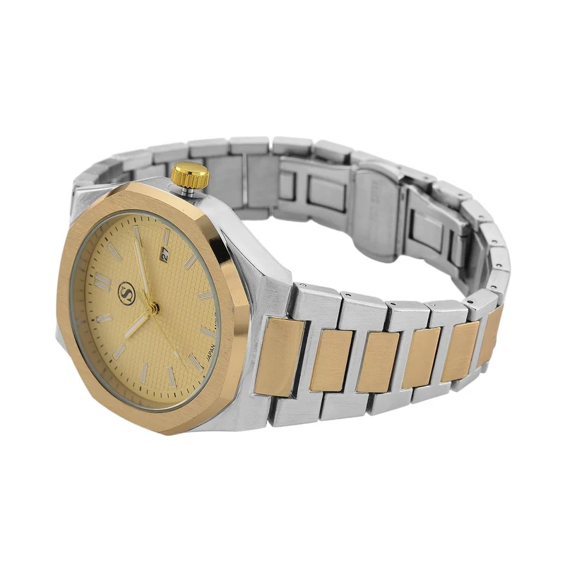 STRADA - Armbanduhr mit japanischem Uhrwerk und Datumsanzeige, Legierungsgehäuse Sandstrahleffekt, bicolor, Rosefarben