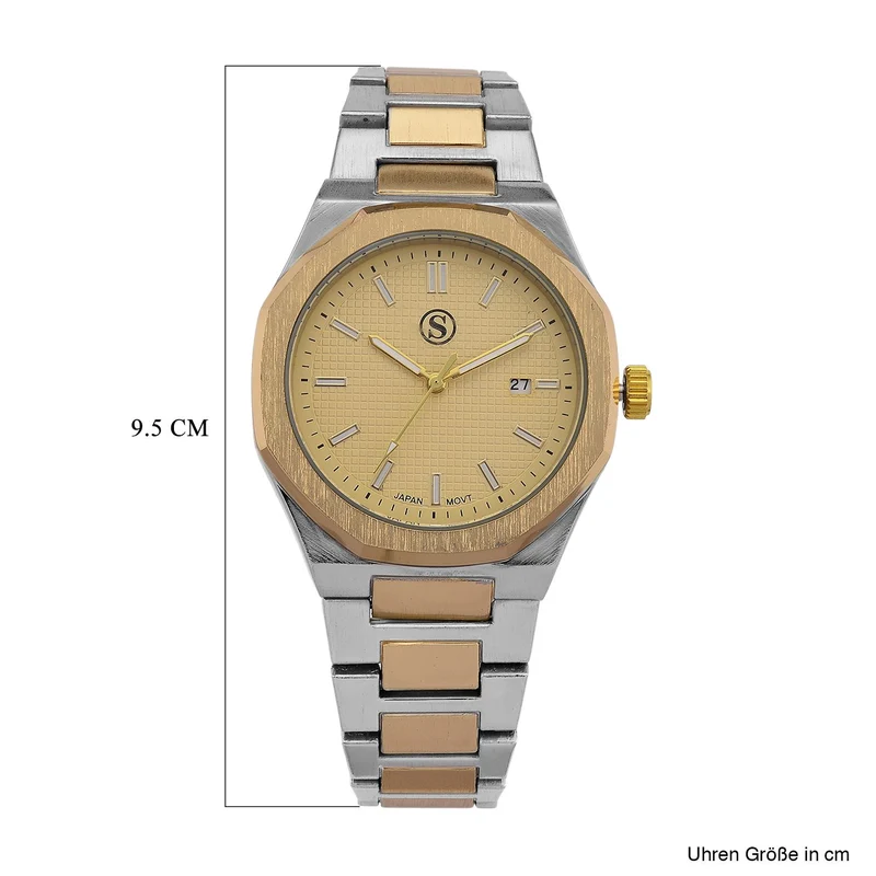 STRADA - Armbanduhr mit japanischem Uhrwerk und Datumsanzeige, Legierungsgehäuse Sandstrahleffekt, bicolor, Rosefarben
