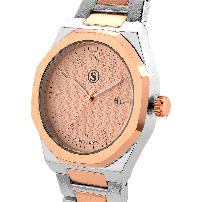 STRADA - Armbanduhr mit japanischem Uhrwerk und Datumsanzeige, Legierungsgehäuse Sandstrahleffekt, bicolor, Rosefarben