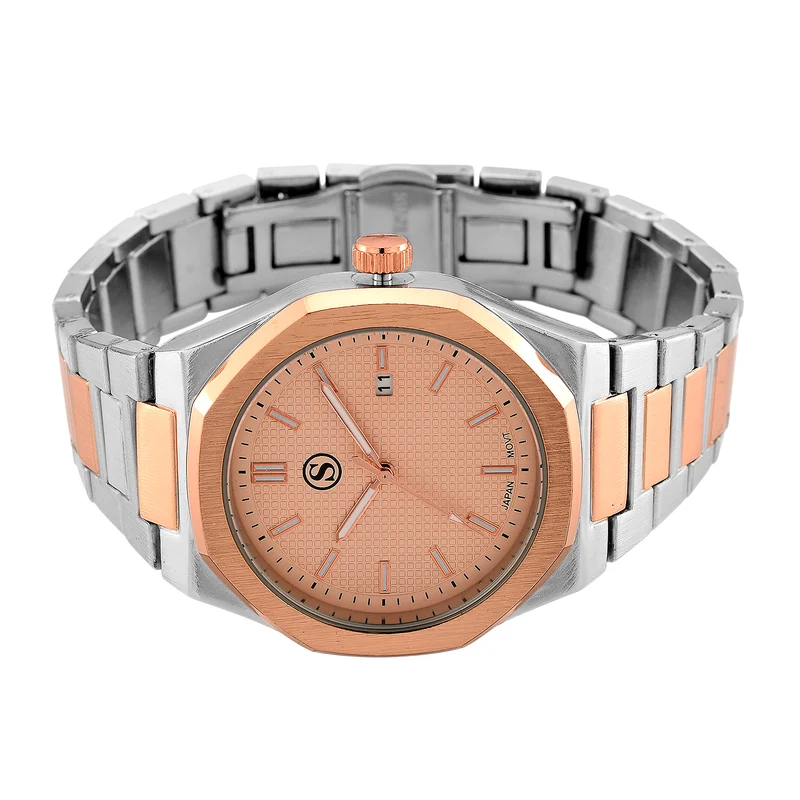 STRADA - Armbanduhr mit japanischem Uhrwerk und Datumsanzeige, Legierungsgehäuse Sandstrahleffekt, bicolor, Rosefarben